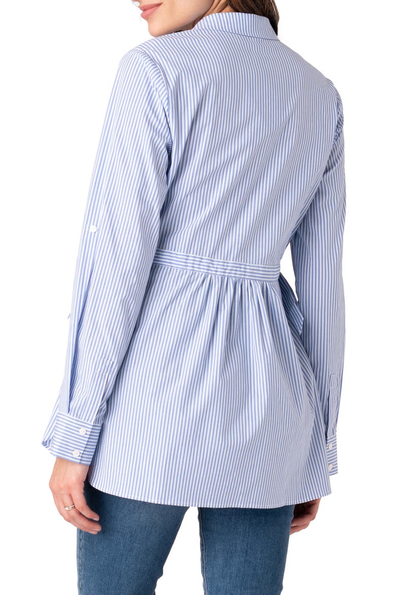 Stripe Tie Belt Long Sleeve Maternity Shirtdress, Alternate, color, DARK BLUE