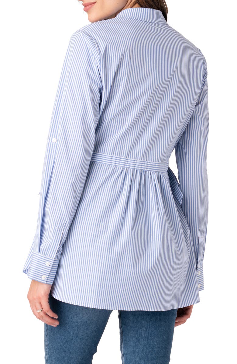 Seraphine Stripe Tie Belt Long Sleeve Maternity Shirtdress, Alternate, color, 