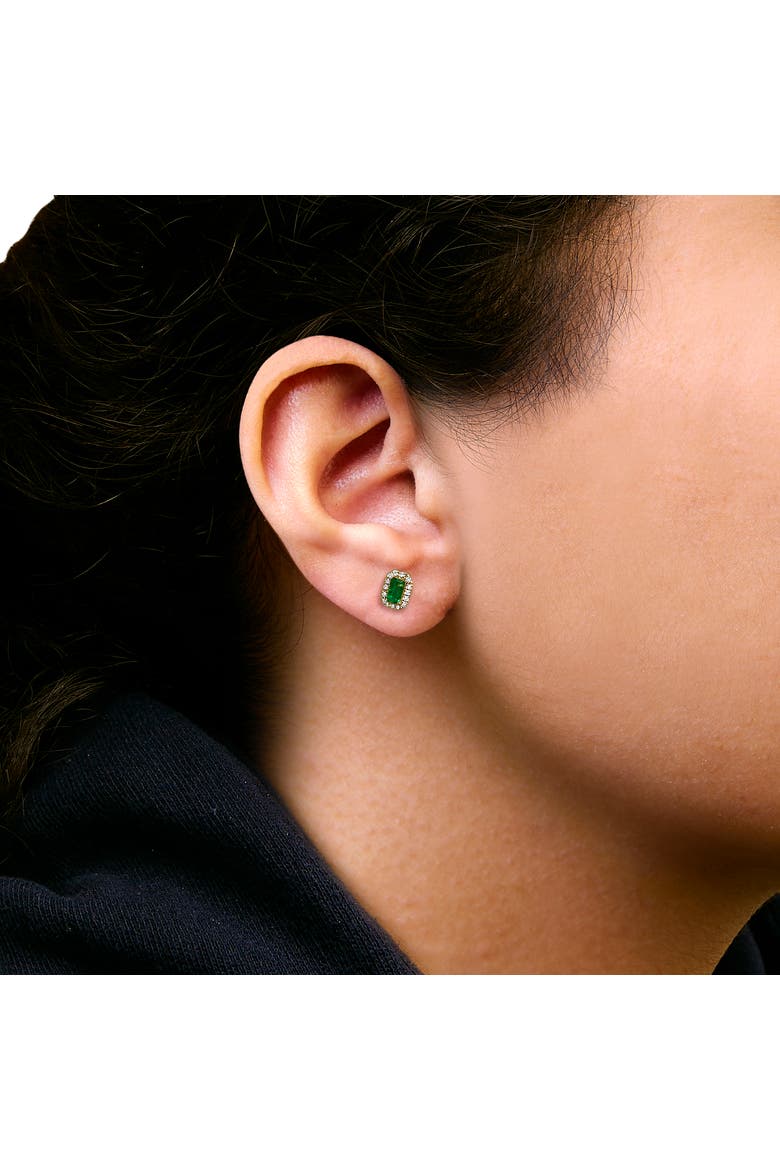 14K Yellow Gold Green Emerald and 1/8 Ct Diamond Halo Octagonal Stud Earrings, Alternate, color, Yellow