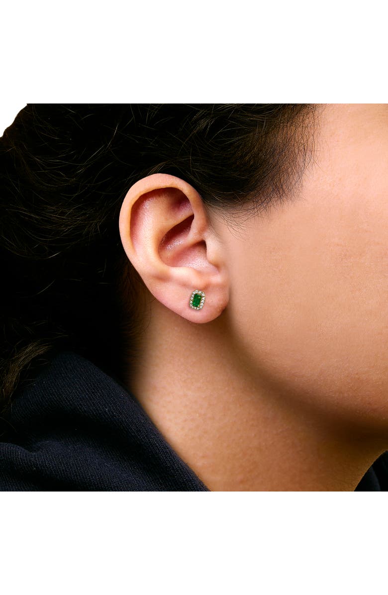 Haus of Brilliance 14K Yellow Gold Green Emerald and 1/8 Ct Diamond Halo Octagonal Stud Earrings, Alternate, color, Yellow