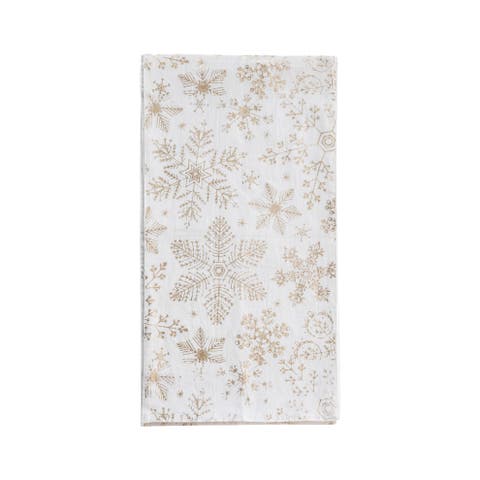 Linen & Cotton Printed Table Runner with Gold Foil Snowflake Pattern, White