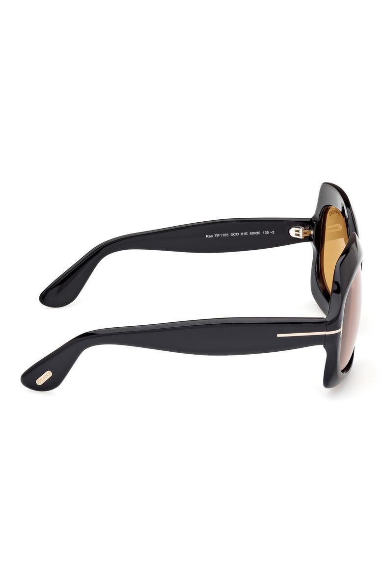 Ren 60mm Geometric Sunglasses, Alternate, color, SHINY BLACK / BROWN