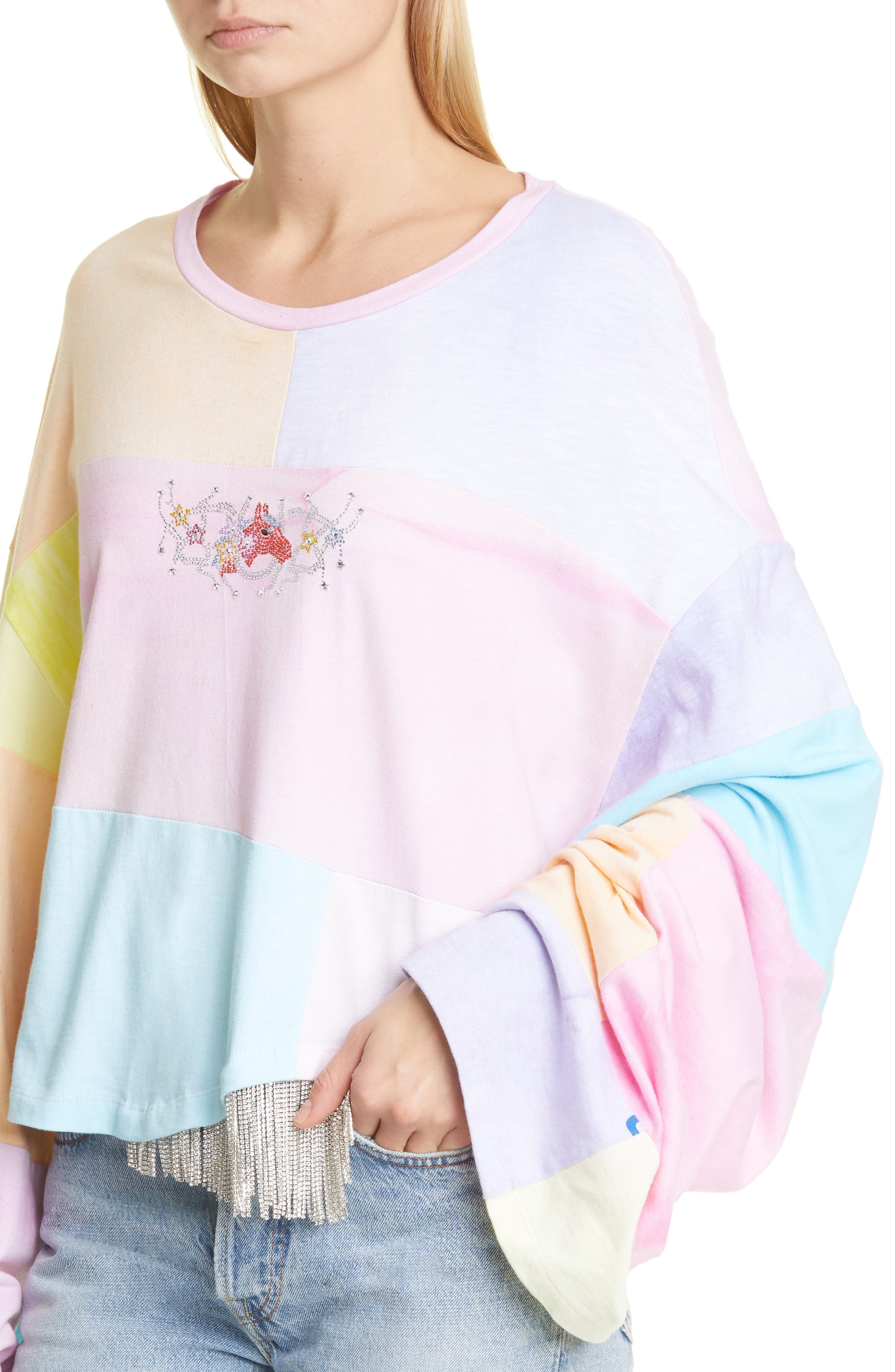 Collina Strada Patchwork Panel Extra Long Sleeve Cotton Top (Women ...