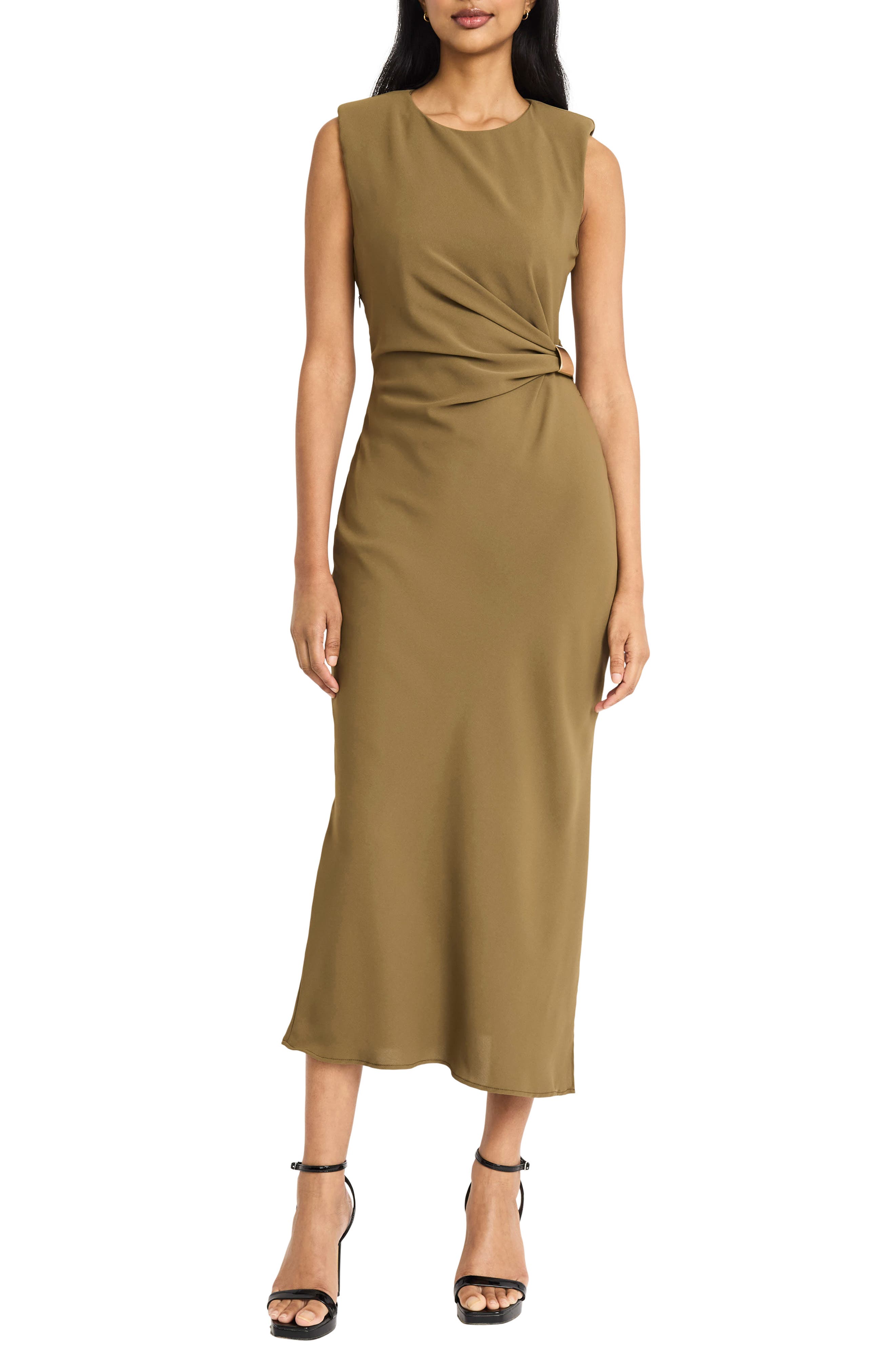 DONNA MORGAN FOR MAGGY Ruched Side Slit Tank Midi Dress