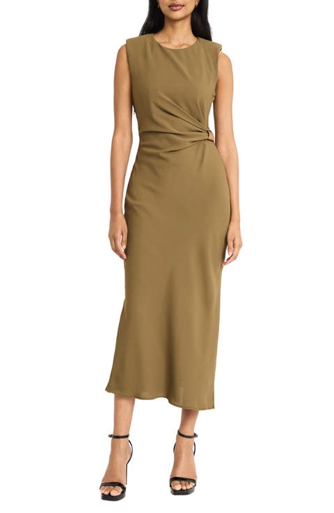 Ruched Side Slit Tank Midi Dress