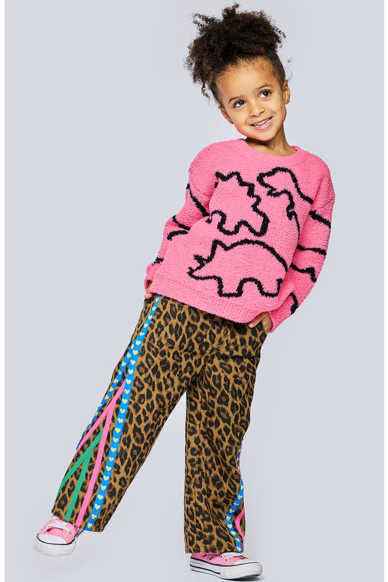 Kids' Taped Leopard Wide Leg Jeans, Alternate, color, BROWN LEOPARD
