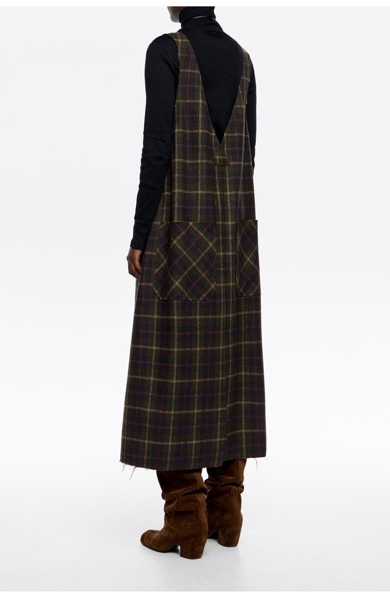 Bimba y Lola Checked Pinafore Dress, Alternate, color, Dark Khaki