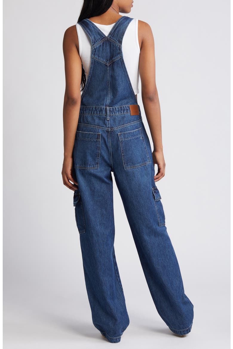 Baggy Denim Cargo Overalls, Alternate, color, DARK WASH