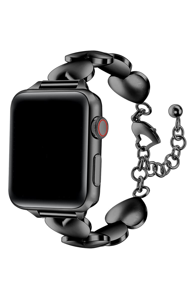 The Posh Tech Lover Heart Bracelet Apple Watch<sup>®</sup> Watchband, Alternate, color, Black