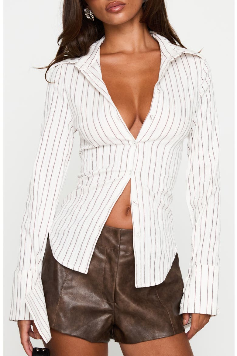 Madlin Stripe Long Sleeve Button-Up Shirt, Main, color, WHITE STRIPE