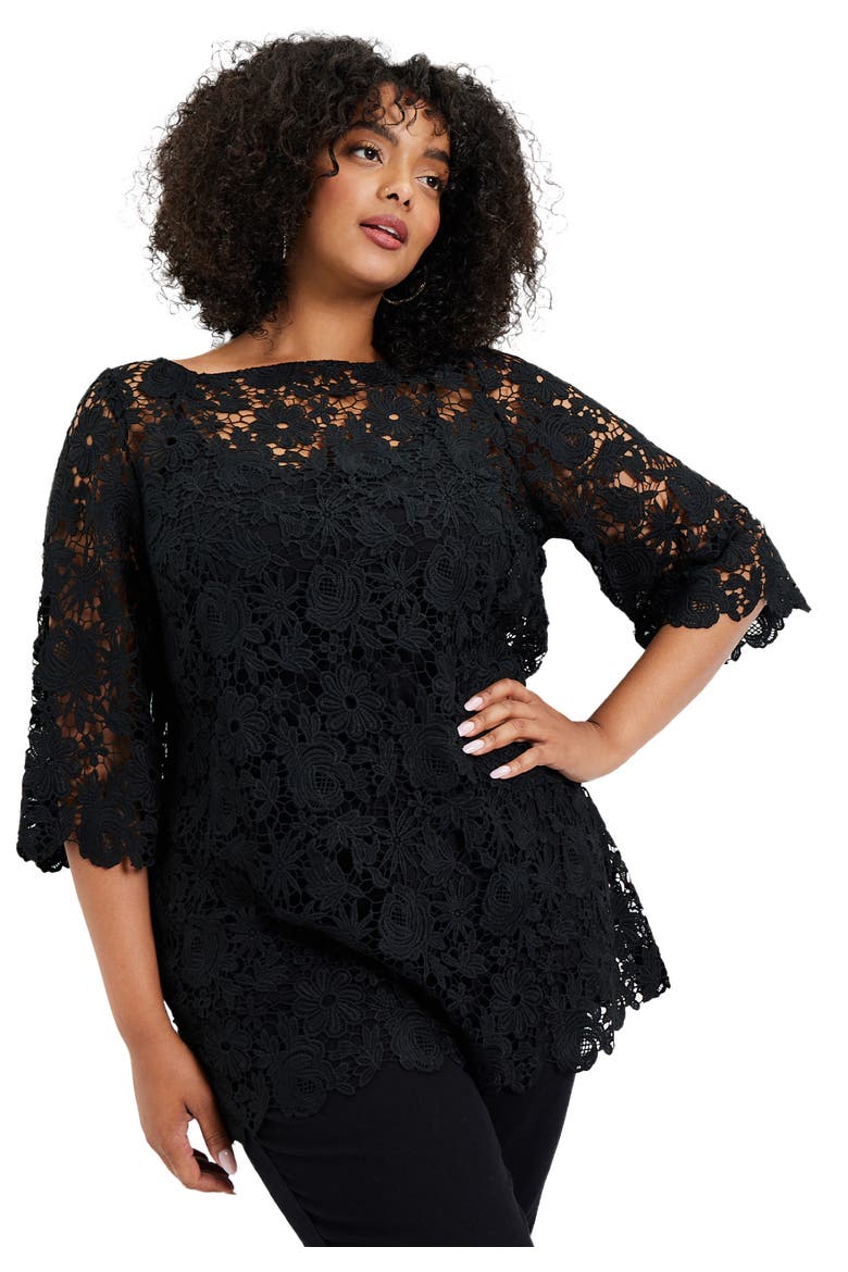 Allover Lace Top, Main, color, BLACK