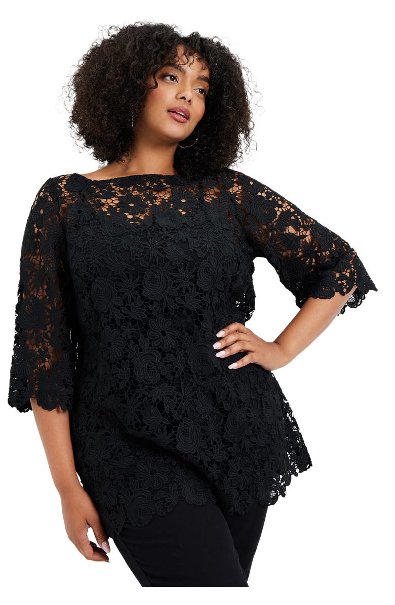 June + Vie Allover Lace Top, Main, color, Black