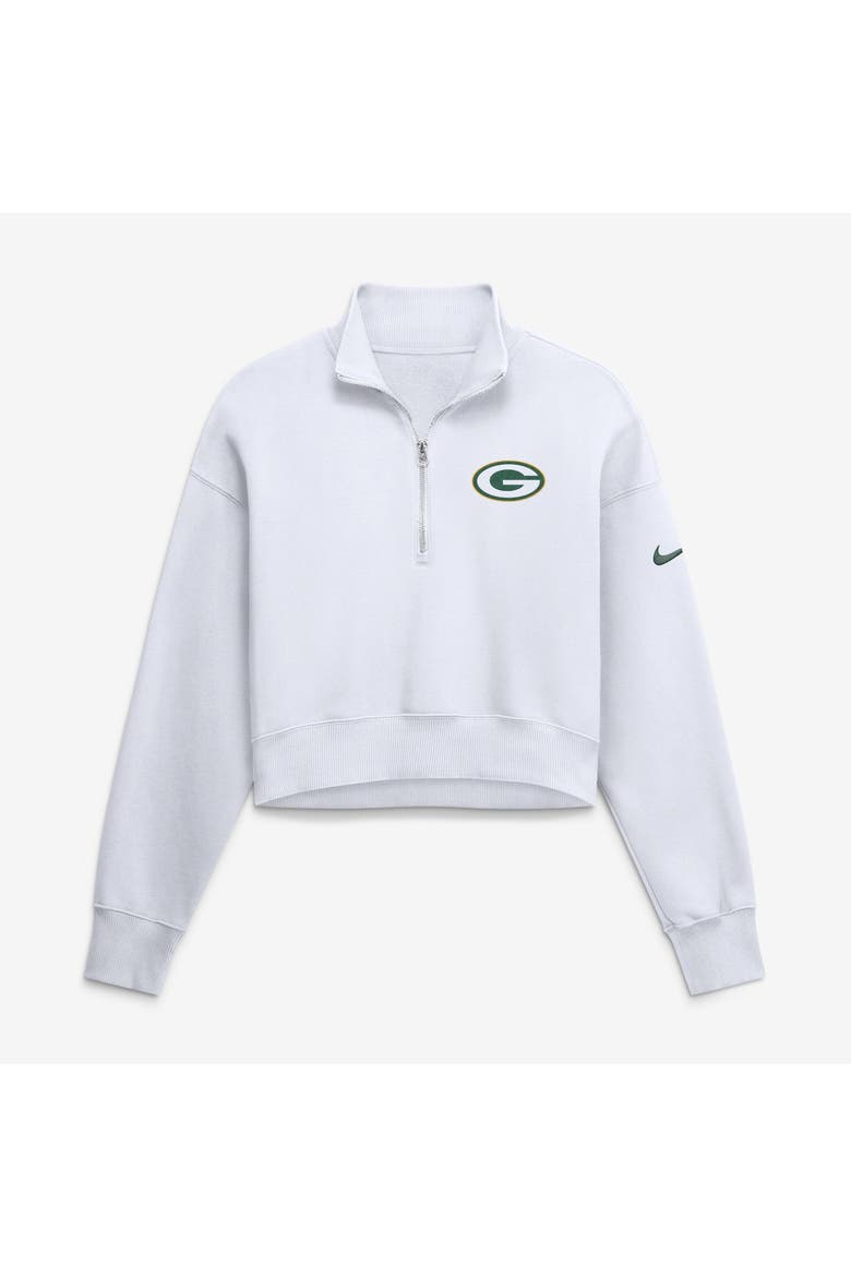 Women's Nike White Green Bay Packers Oversized Phoenix Fleece Cropped Quarter-Zip Sweatshirt, Main, color, White