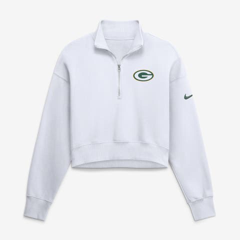 Women's Nike White Green Bay Packers Oversized Phoenix Fleece Cropped Quarter-Zip Sweatshirt