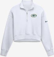 Nike Women's Nike White Green Bay Packers Oversized Phoenix Fleece Cropped Quarter-Zip Sweatshirt