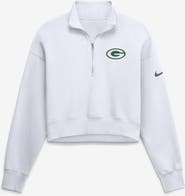 Nike Women's Nike White Green Bay Packers Oversized Phoenix Fleece Cropped Quarter-Zip Sweatshirt