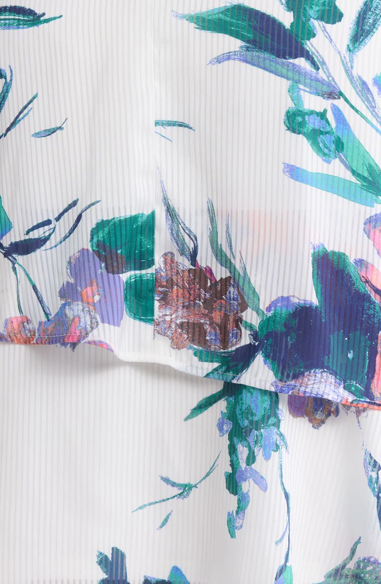 Tahari ASL Shadow Stripe & Floral Print Dress, Alternate, color, Ivory Floral