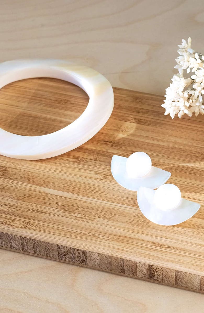 LIKHA 3-in-1 Mother-of-Pearl Geometric Stud Earrings Set, Alternate, color, White