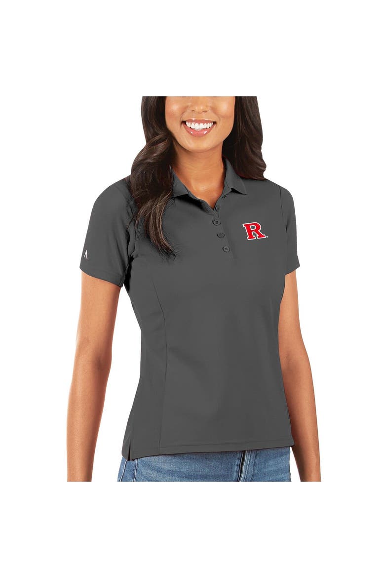 Women's Antigua Charcoal Rutgers Scarlet Knights Legacy Pique Polo, Main, color, Charcoal