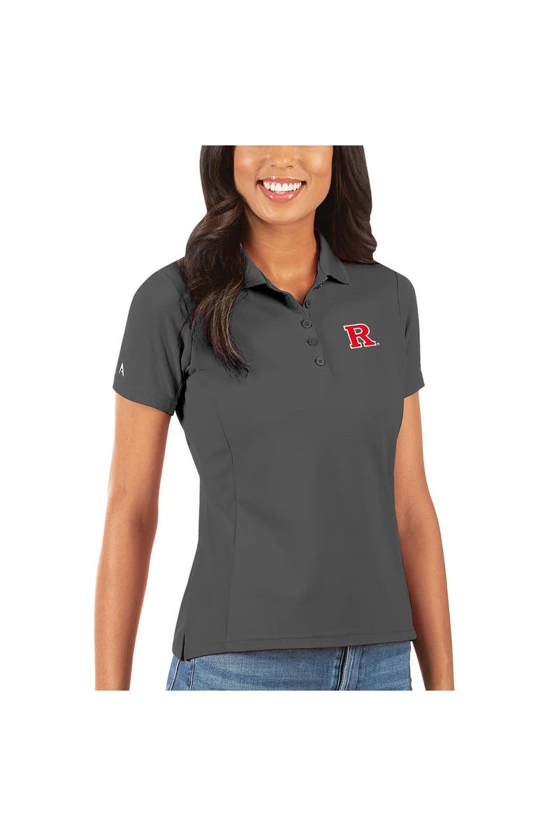 ANTIGUA Women's Antigua Charcoal Rutgers Scarlet Knights Legacy Pique Polo, Main, color, Charcoal