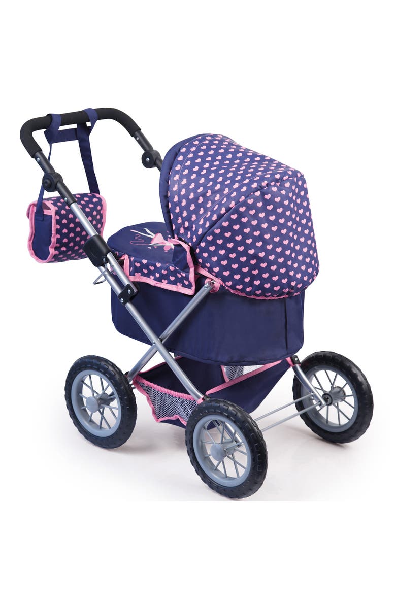 Bayer Design Trendy Doll Pram Stroller Navy Pink Hearts, 18 Inch Dolls, Alternate, color, Multicolored