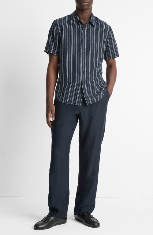 Vince Stripe Classic Fit Short Sleeve Button-up Shirt In Blue
