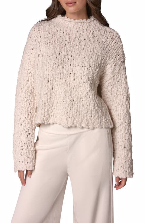 Barrel Sleeve Cropped Popcorn Knit Sweater