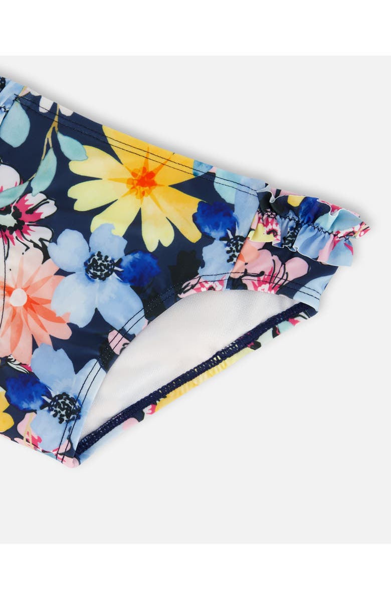 Deux par Deux Little Girl's Printed Two-Piece Swimsuit Navy And Yellow And Pink Flowers, Alternate, color, 