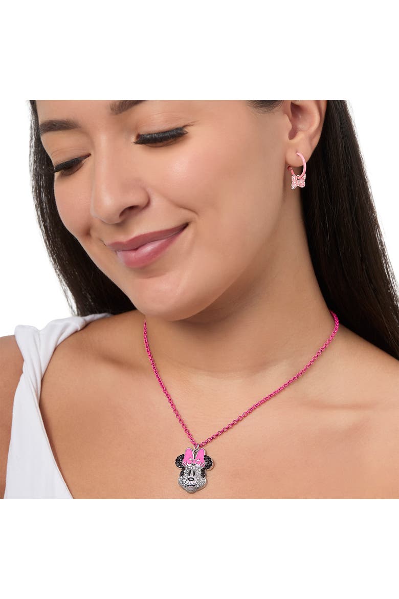 Minnie Mouse Pink Bow Charm Hoop Earring Set, 3 Charms and 1 Hoop, Alternate, color, Pink