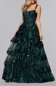 Blondie Nites Sequin Tiered Ruffle Ballgown