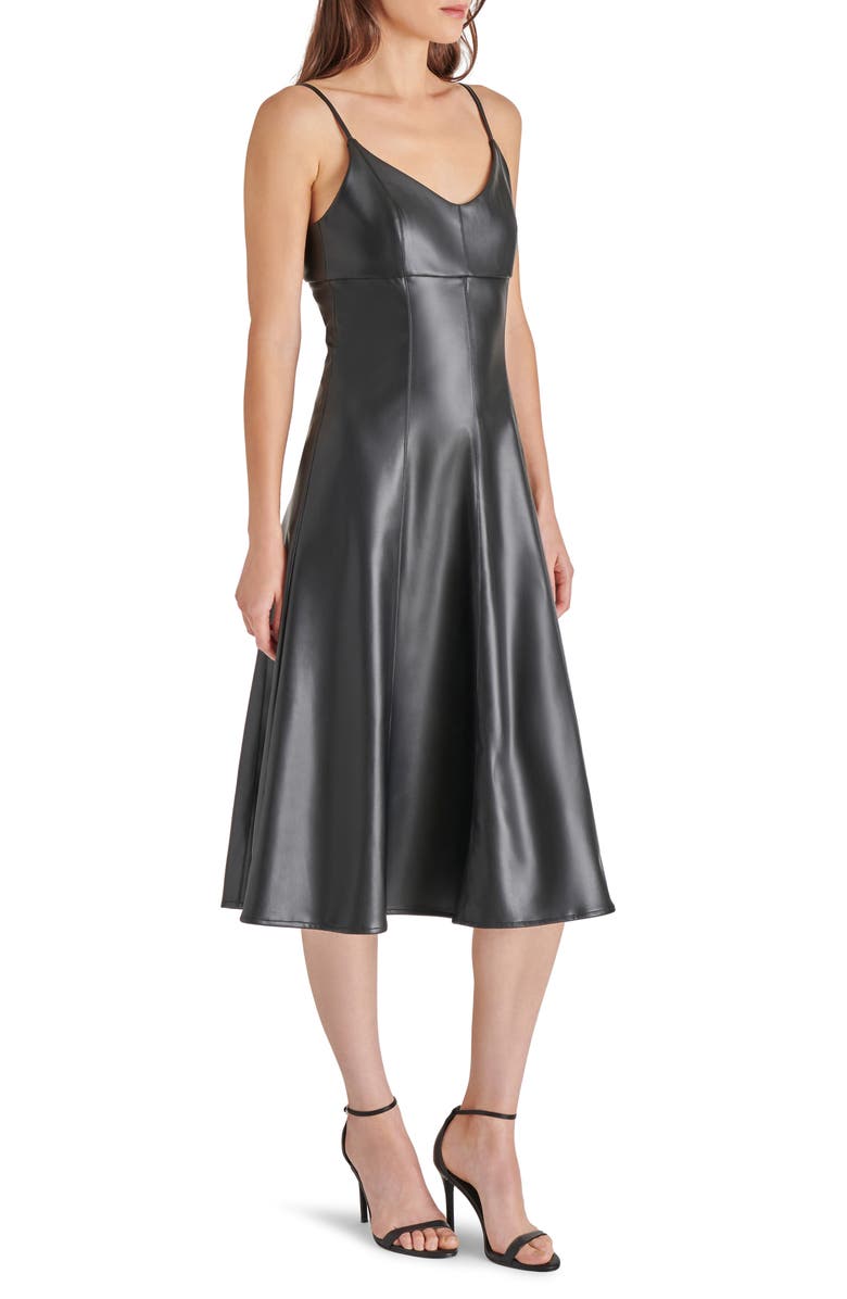 Steve Madden Faux Leather A-Line Midi Dress, Alternate, color, 
