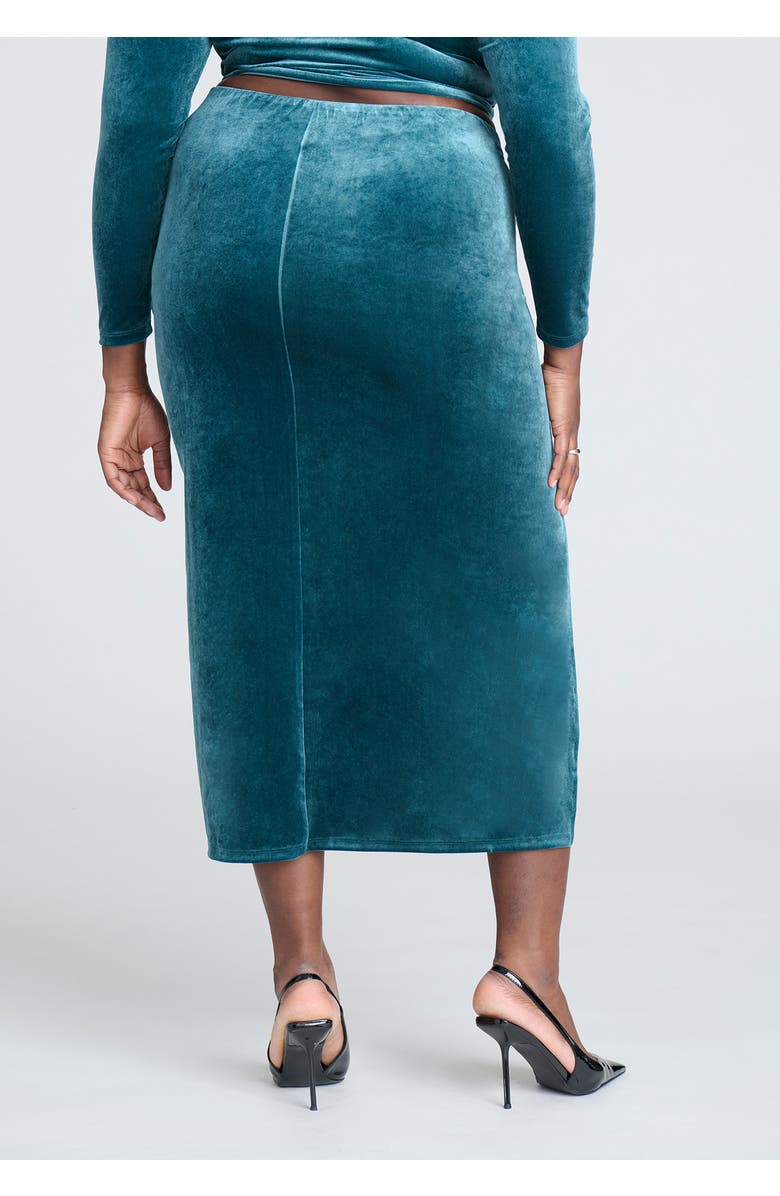 ELOQUII Velvet Maxi Skirt With Slit, Alternate, color, Teal