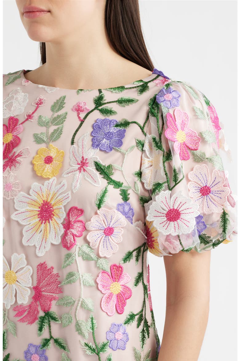 Embroidered Floral Cocktail Shift Dress, Alternate, color, PINK MULTI