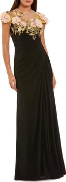 Mac Duggal Jersey Column Gown With 3D Flower Embellishments