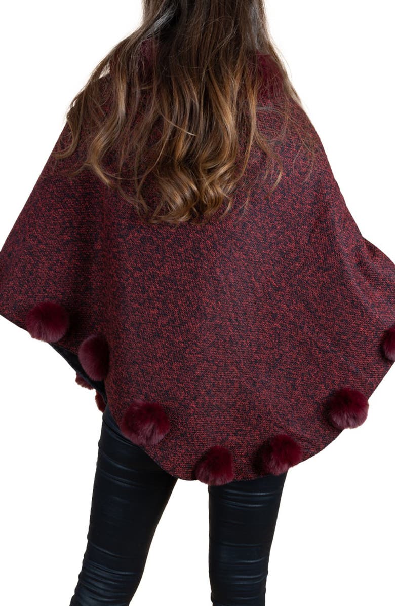 SAACHI Posey Faux Fur Pompom Poncho, Main, color, Red