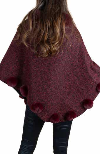 SAACHI Posey Faux Fur Pompom Poncho