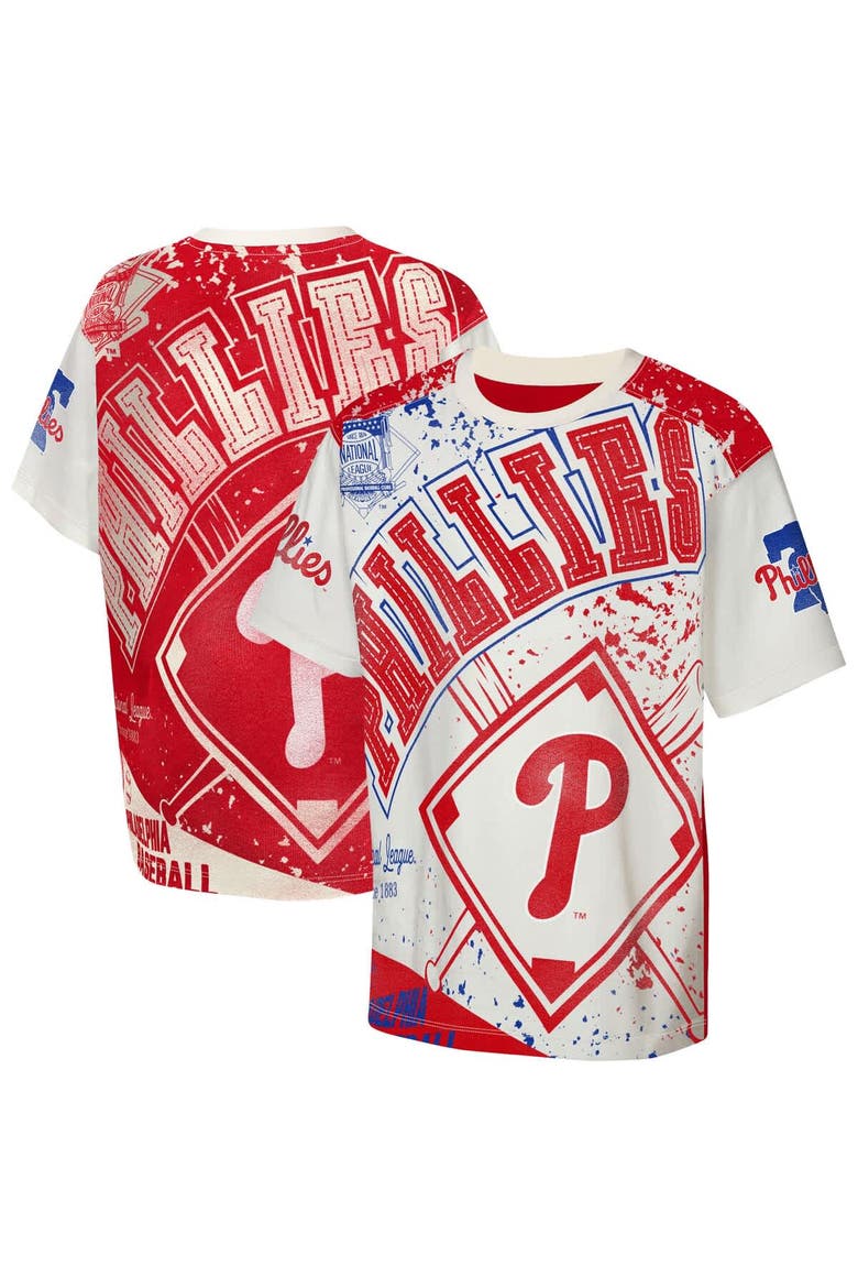 Youth Outerstuff Cream Philadelphia Phillies Big League Top Player Bold All-Over-Print T-Shirt, Main, color, Cream