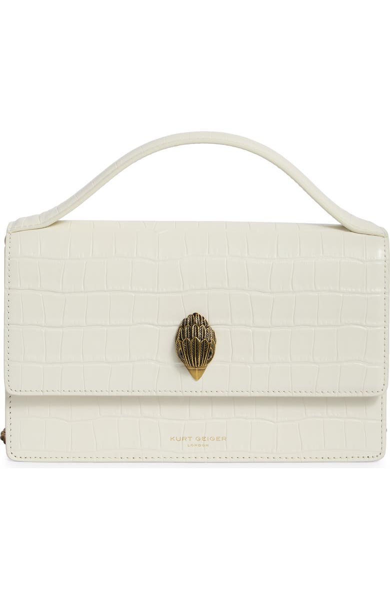 Kurt Geiger London Bond Croc Embossed Leather Top Handle Bag, Main, color, White