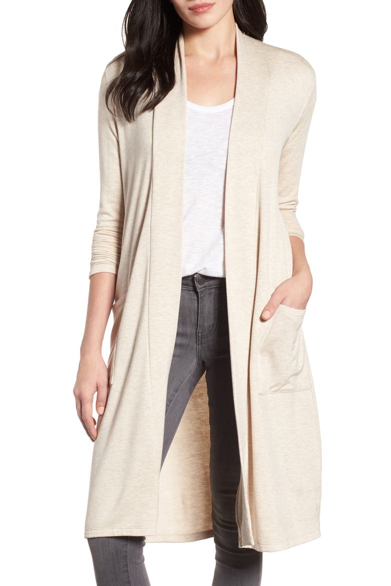 Elegant Fleece Cardigan, Main, color, H OATMEAL