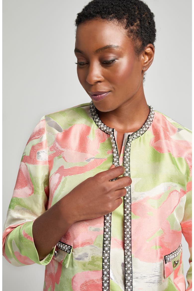 Beaded Abstract Jacquard Jacket, Alternate, color, FERN/ ORANGE BURST/ LIMESTONE