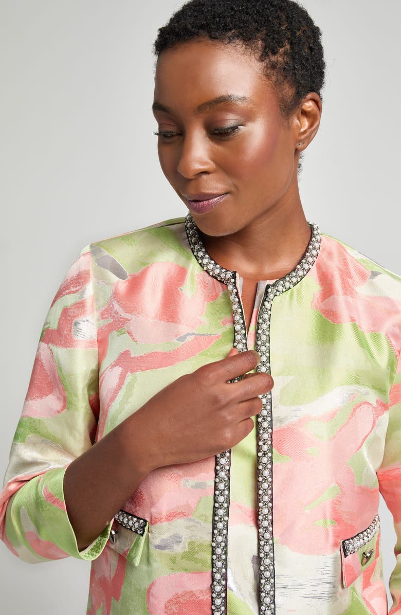 Ming Wang Beaded Abstract Jacquard Jacket, Alternate, color, Fern/ Orange Burst/ Limestone