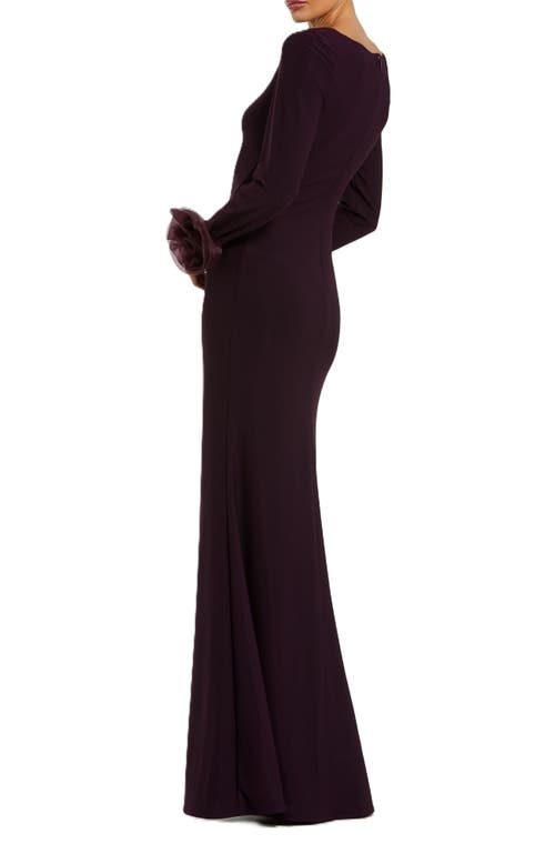 Mac Duggal Long Sleeve Fitted Jersey Gown With 3d Flowers In Amethyst
