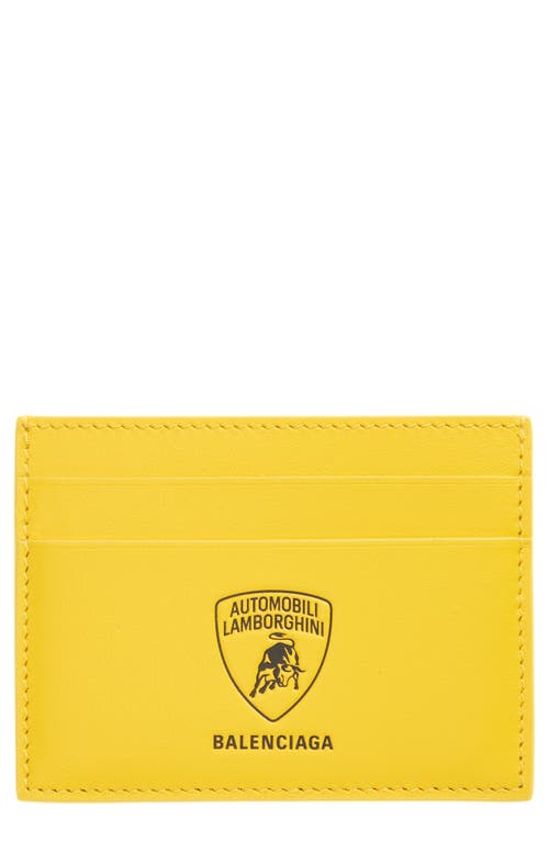 Balenciaga X Automobili Lamborghini Logo Leather Card Holder In Yellow