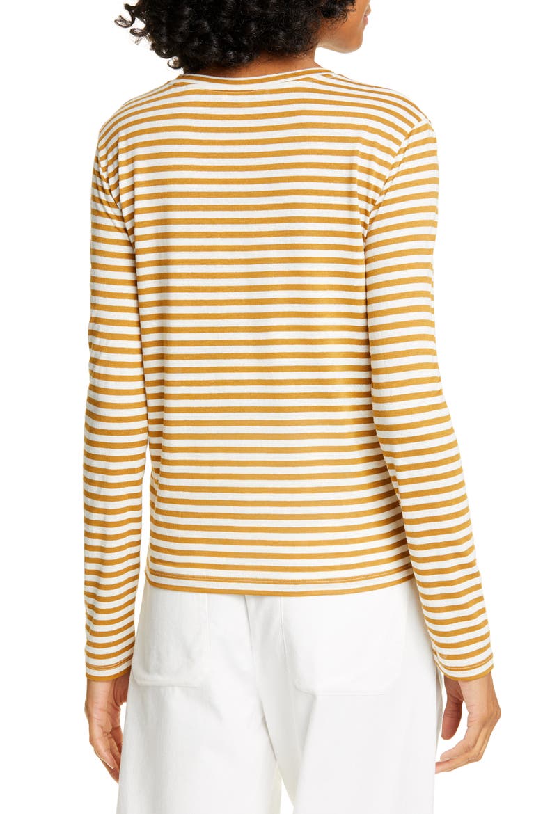 Stripe Long Sleeve Silk Blend Tee, Alternate, color, NATURAL/ TEAKWOOD