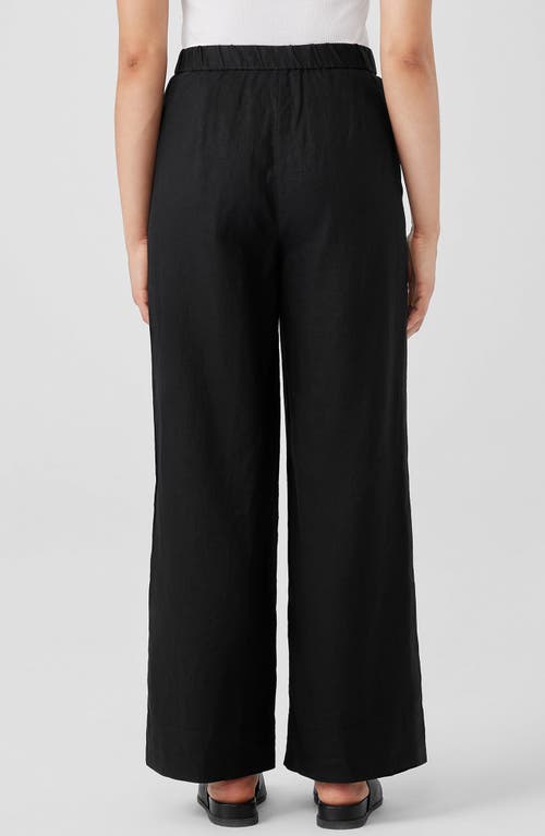 Eileen Fisher Pleated High Waist Organic Linen Wide Leg Pants In Black