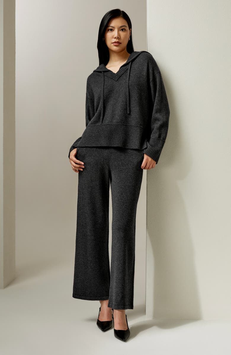 Lilysilk Women's V Neck Wool-Cashmere Blend Hoodie, Alternate, color, Dark Gray