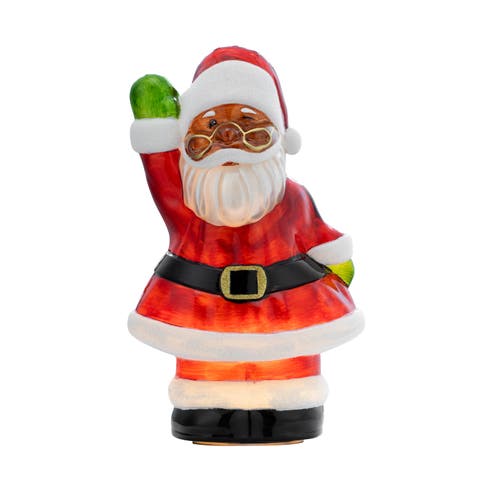 12 In. Vintage Illuminated Mercury Glass Figurine - Black Santa