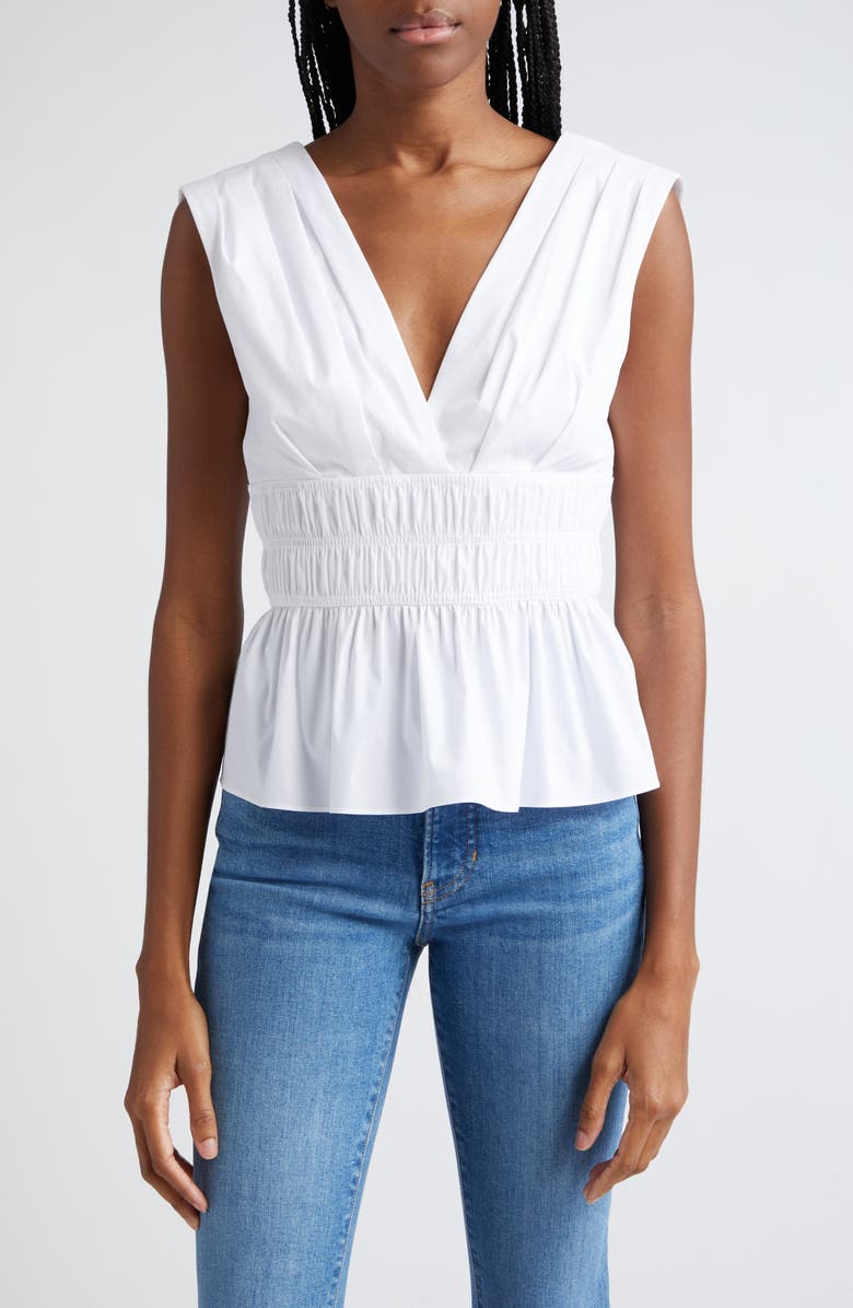 Veronica Beard Evra Sleeveless Smock Waist Peplum Top, Main, color, White