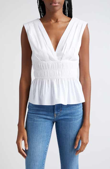 Veronica Beard Evra Sleeveless Smock Waist Peplum Top