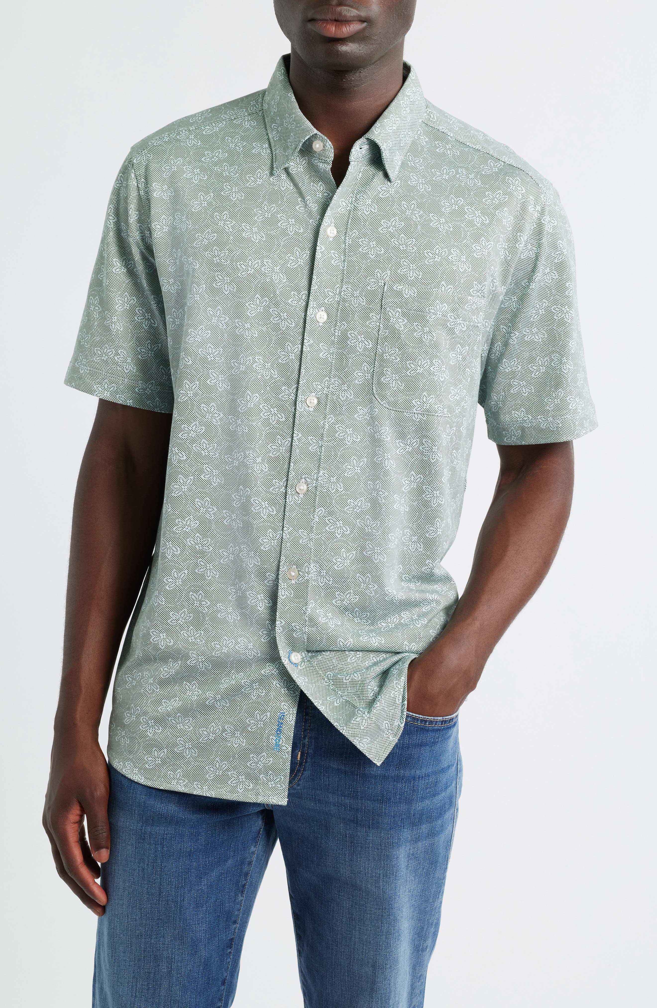 Tommy Bahama San Lucio Lotos Floral IslandZone® Short Sleeve Cotton Blend Button-Up Shirt